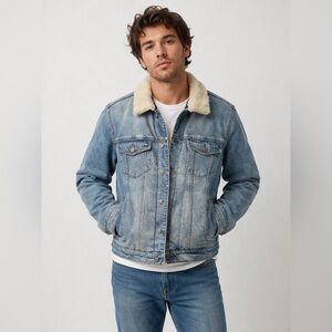 Abercrombie & Fitch Light Blue Denim Sherpa Collar Jacket
